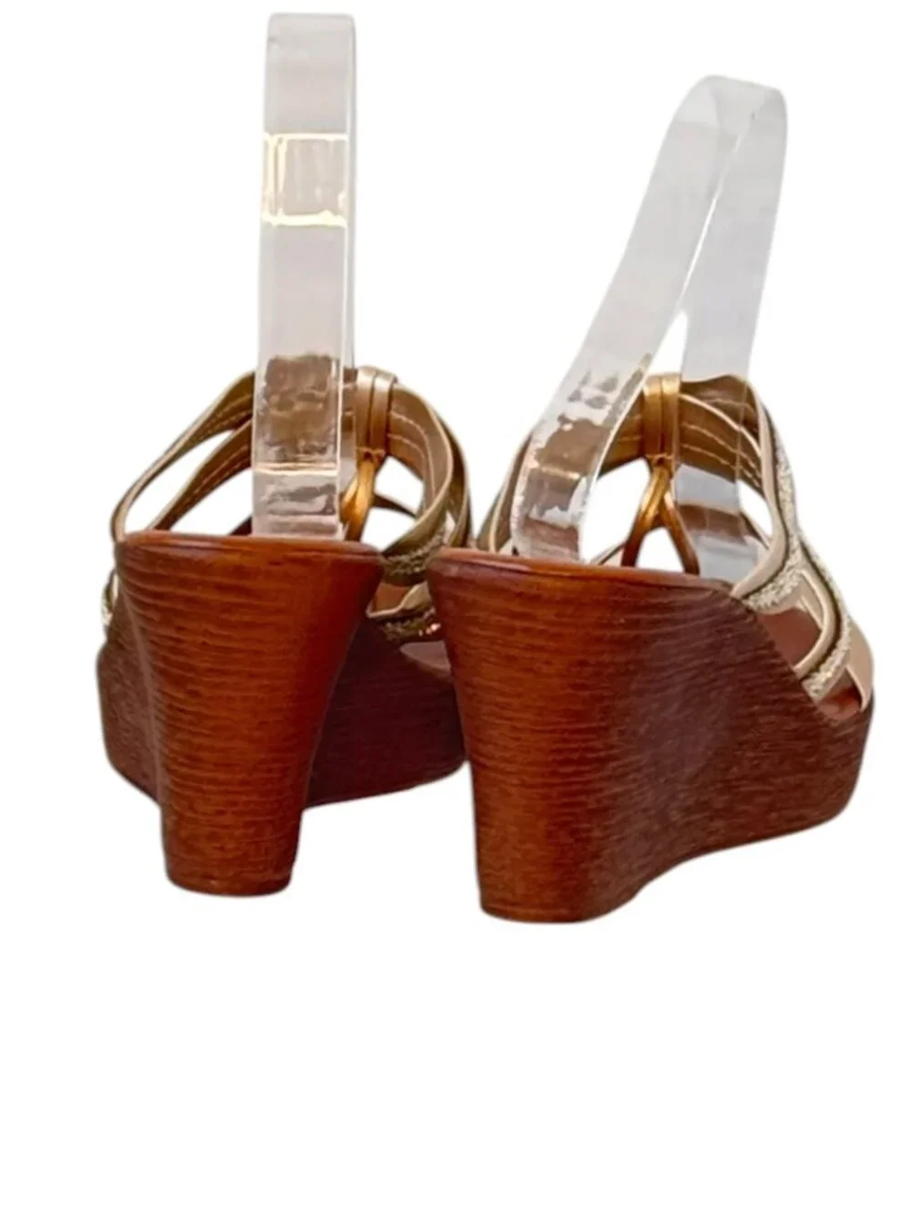 Italian Shoemakers Wedge Sandals have Gold Embellished Strap Design Thong 10